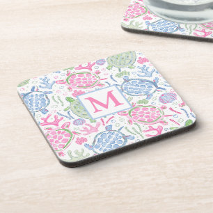 Porta-copo Aquarela Tartartarugas do Mar Monograma Costeiro d