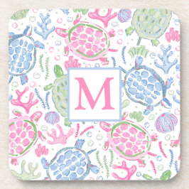 Porta-copo Aquarela Tartartarugas do Mar Monograma Costeiro d