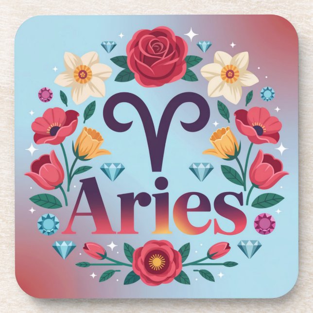 Porta-copo Aries Flowers Gemstones Conjunto de Portas copos P (Frente)