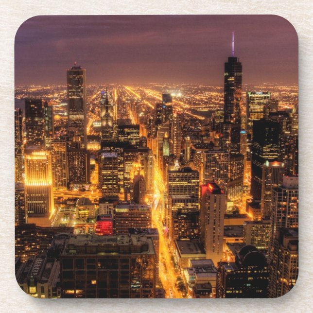 Porta-copo Arquitectura da cidade da noite de Chicago (Frente)