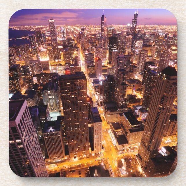 Porta-copo Arquitectura da cidade na noite de Chicago (Frente)