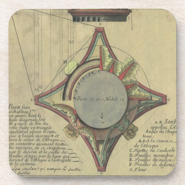 Porta-copo Arquitetura Vintage, Coroa de Capital Decorativa (Frente)