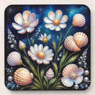 Porta-copo Arranjo Floral Elegante com Conchas Marinhas