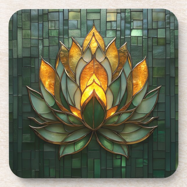Porta-copo Art Deco Dourado Lotus Green Tilework Impressão (Frente)