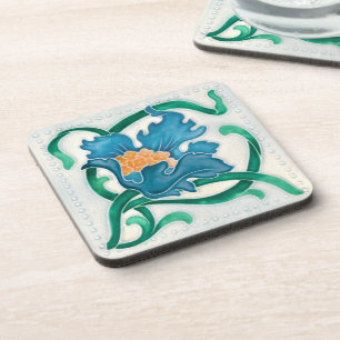 Porta-copo Art Nouveau Floral Majolica Faux Alivio