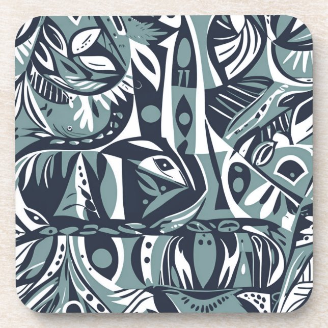 Porta-copo Arte Abstrata Boho Caprichosa Geométrica Azul (Frente)