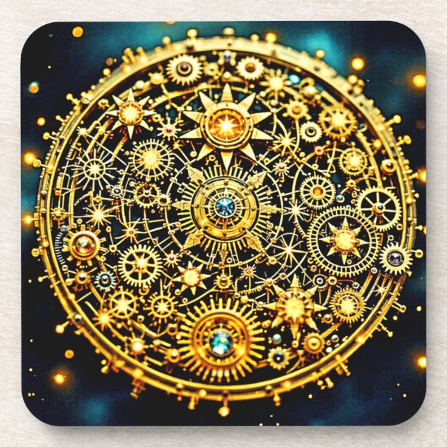 Porta-copo Arte Celestial de Relógio Dourado (Frente)