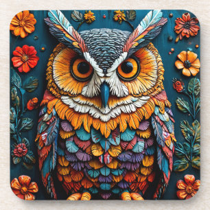 Porta-copo Arte Colorida de Coruja com Detalhe Intricado