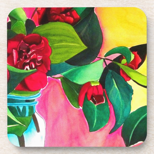 Porta-copo Arte da flor Red Camellias (Frente)