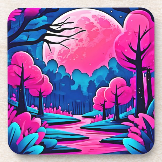 Porta-copo Arte da Floresta Rosa-Ligada (Frente)