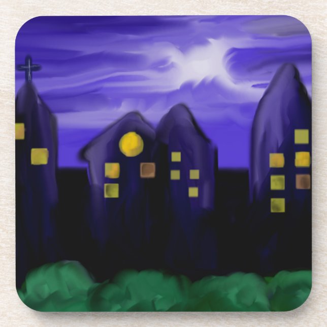 Porta-copo Arte de canvas do arranha-céu noturno (Frente)