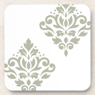 Porta-copo Arte de Damasco de Rolagem I Verde sobre Branco