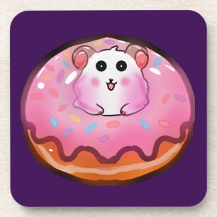 Porta-copo Arte de Donut Rosa com Hamster Kawaii Fofo