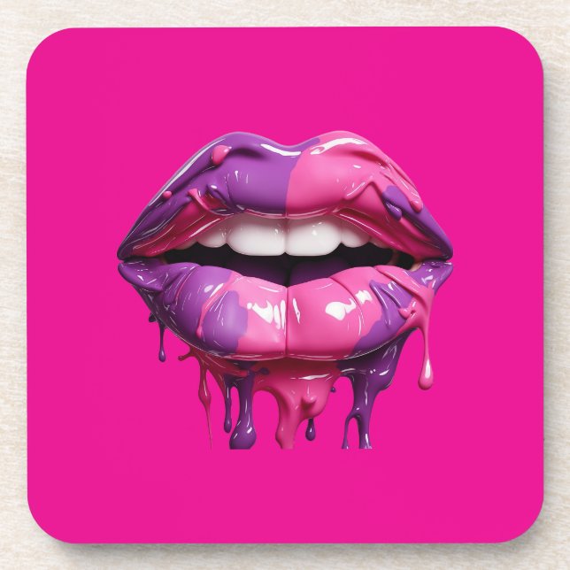 Porta-copo Arte de Lábios Modernos - Rosa Negrito e Roxo (Frente)