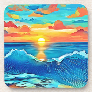 Porta-copo Arte de Onda do Pôr do Sol no Oceano