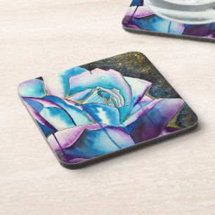Porta-copo Arte de rosa em aquarela gótica roxa azul