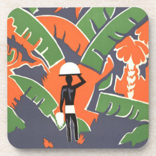 Porta-copo Arte Deco de Viagem Vintage, Nativo na Selva Afric