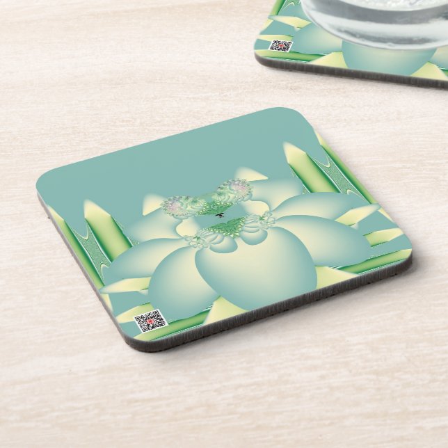 Porta-copo Arte Deco Floral Fractal Lótus Verde-Menta (Left Side)