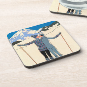 Porta-copo Arte Deco Vintage, Amantes na Neve por George Barb
