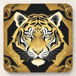Porta-copo Arte do Tigre Ornamental Dourado