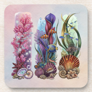 Porta-copo Arte em Aquarela da Vida Marinha do Recife de Cora