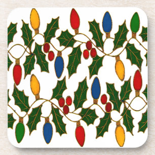 Porta-copo Arte em Cloisonne Luzes de Natal e Azevinho