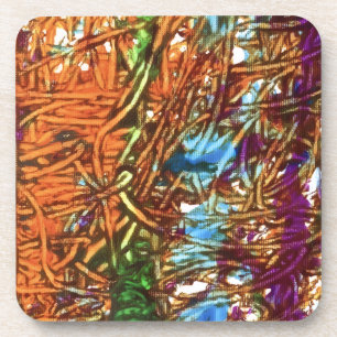 Porta-copo Arte em mármore laranja, verde, azul e roxo
