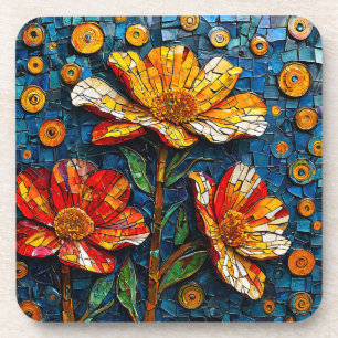 Porta-copo Arte em Mosaico Colorido de Flores Vibrantes