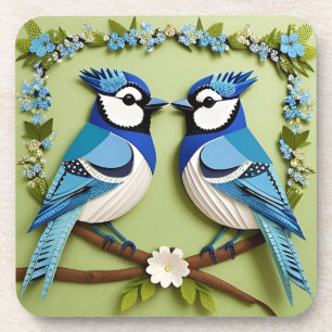 Porta-copo Arte em Papel de Pássaros Azuis-melro