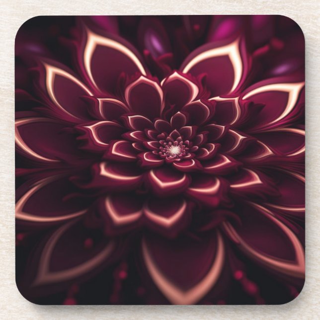Porta-copo Arte Fractal de Flores Abstratas & Tons de Borgonh (Frente)