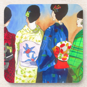 Porta-copo Arte Geisha Japonesa primavera kimono