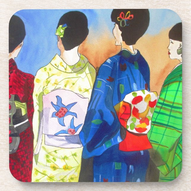 Porta-copo Arte Geisha Japonesa primavera kimono (Frente)