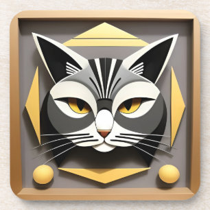Porta-copo Arte Geométrica de um Gato Estilizado Desenho Abst