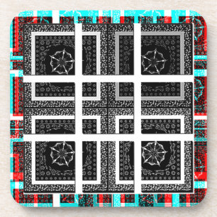 Porta-copo Arte Gráfica Xadrez Chic Preto, Branco e Vermelho