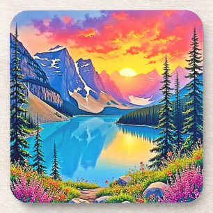 Porta-copo Arte Majestosa do Lago da Montanha ao Pôr do Sol