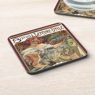 Porta-copo Arte Nova Antiga, Biscoitos por Alphonse Mucha