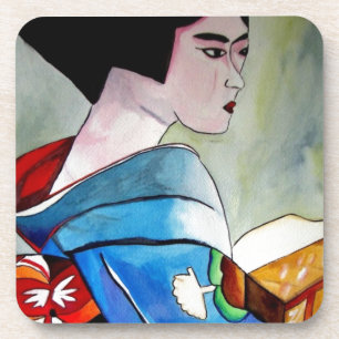 Porta-copo Arte original de Geisha Japonesa com Kimono Azul
