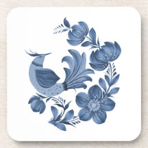 Arte Popular Azul Elegante Pássaro e Floral