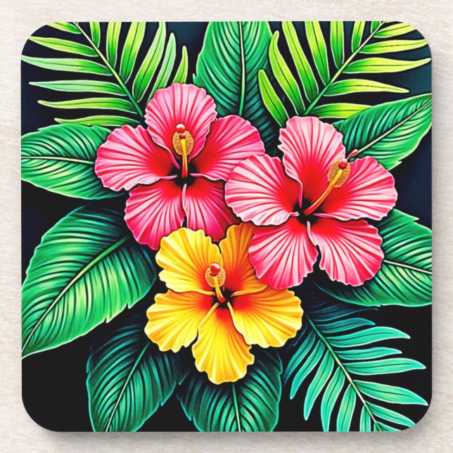 Porta-copo Arte Tropical de Hibiscus Vibrant (Frente)