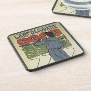 Porta-copo Arte Vintage Art Nouveau, Pintor de Flores de Papo