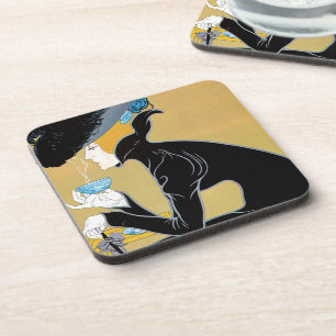 Porta-copo Arte Vintage Art Nouveau, Senhora Bebendo Chá Marc