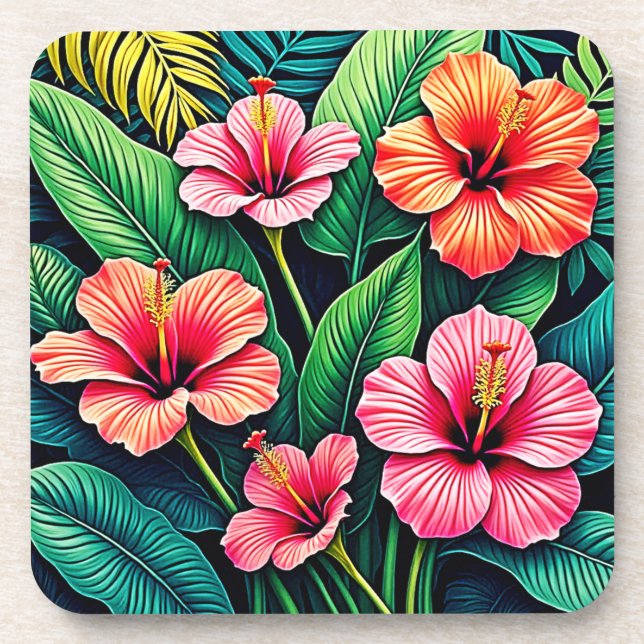 Porta-copo Artesanato de Flores de Hibisco Tropical (Frente)