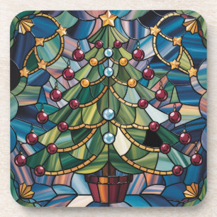 Porta-copo Árvore de Natal em Vidro Colorido Estilo Tiffany