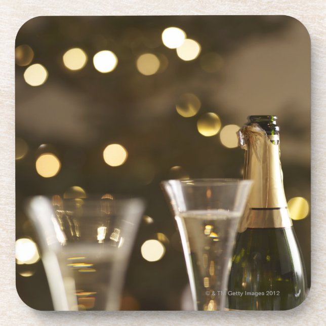 Porta-copo árvore de Natal, luzes de Natal, champaigne (Frente)