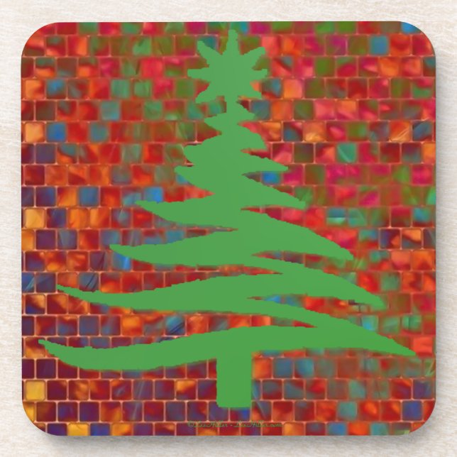 Porta-copo Árvore de Natal Moderna Estêncil Impressão Verde (Frente)