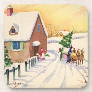 Porta-copo Árvore de Natal Vintage em uma Estrada de Inverno 