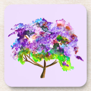Porta-copo Árvore Jacaranda roxa arte fina aquarela