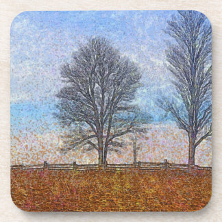 Porta-copo Árvores de inverno e vedações de Fazenda - Arte