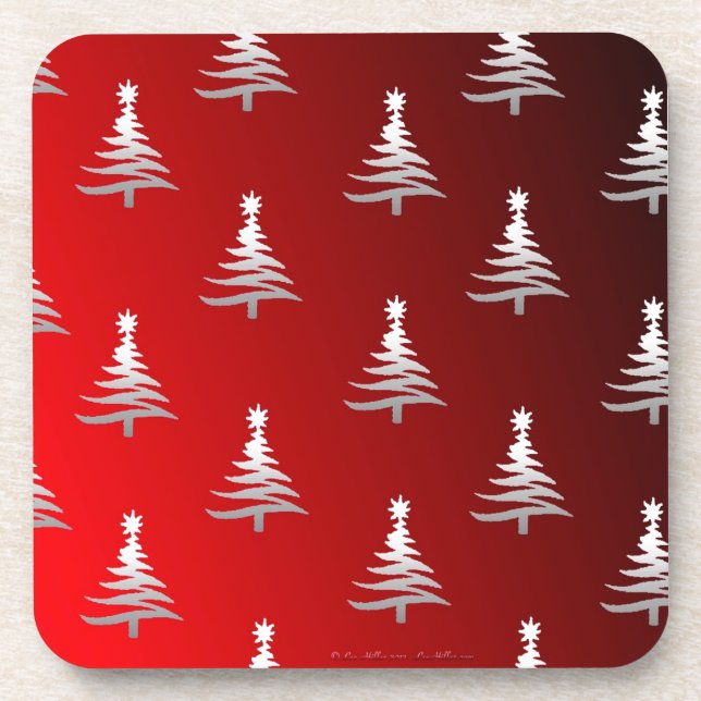 Porta-copo Árvores de Natal Prateadas em Vermelho (Frente)