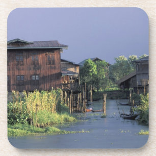 Porta-copo Ásia, Mianmar, Lago Inle. Uma vila flutuante sobre